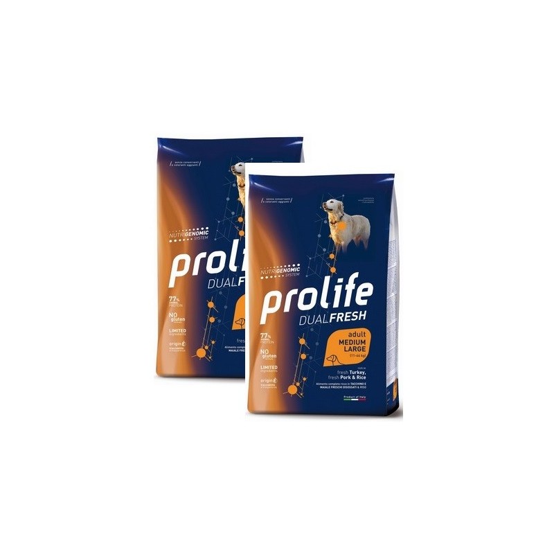 PROLIFE..DOG ADULT DUAL FRESH TACCHINO MAIALE KG.12 *acquisto minimo 2 sacchi*prezzo riferito alla singola confezione*