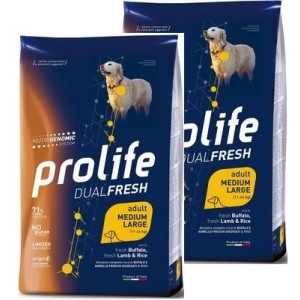 PROLIFE..DOG ADULT DUAL FRESH MEDIUM / LARGE BUFALO E AGNELLO KG.12 **acquisto minimo 2 sacchi*prezzo riferito alla singola conf