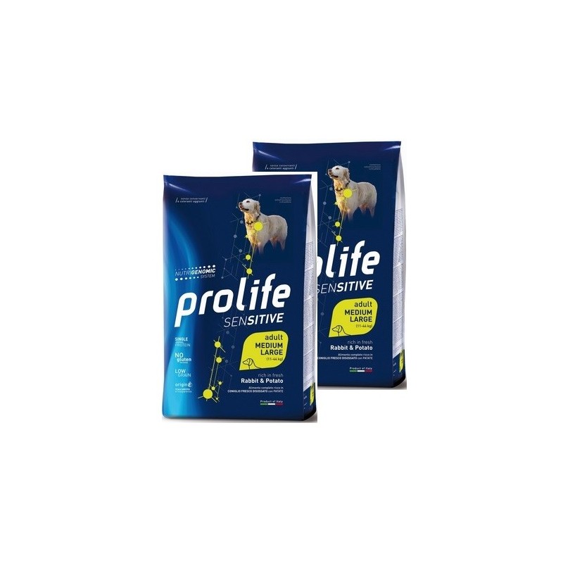 PROLIFE..DOG SENS.RABBIT & POTATO MEDIUM/LARGE KG.10 **acquisto minimo 2 sacchi*prezzo riferito alla singola confezione*