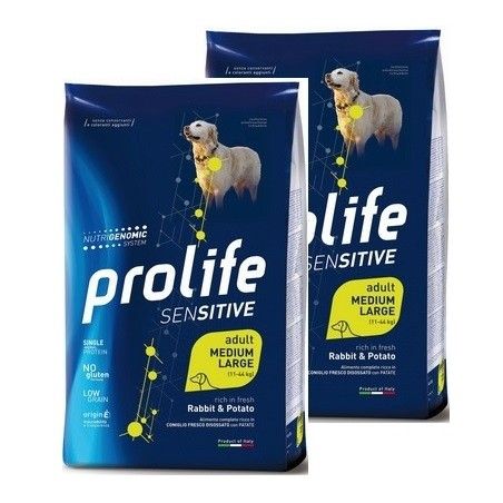 PROLIFE..DOG SENS.RABBIT & POTATO MEDIUM/LARGE KG.10 **acquisto minimo 2 sacchi*prezzo riferito alla singola confezione*