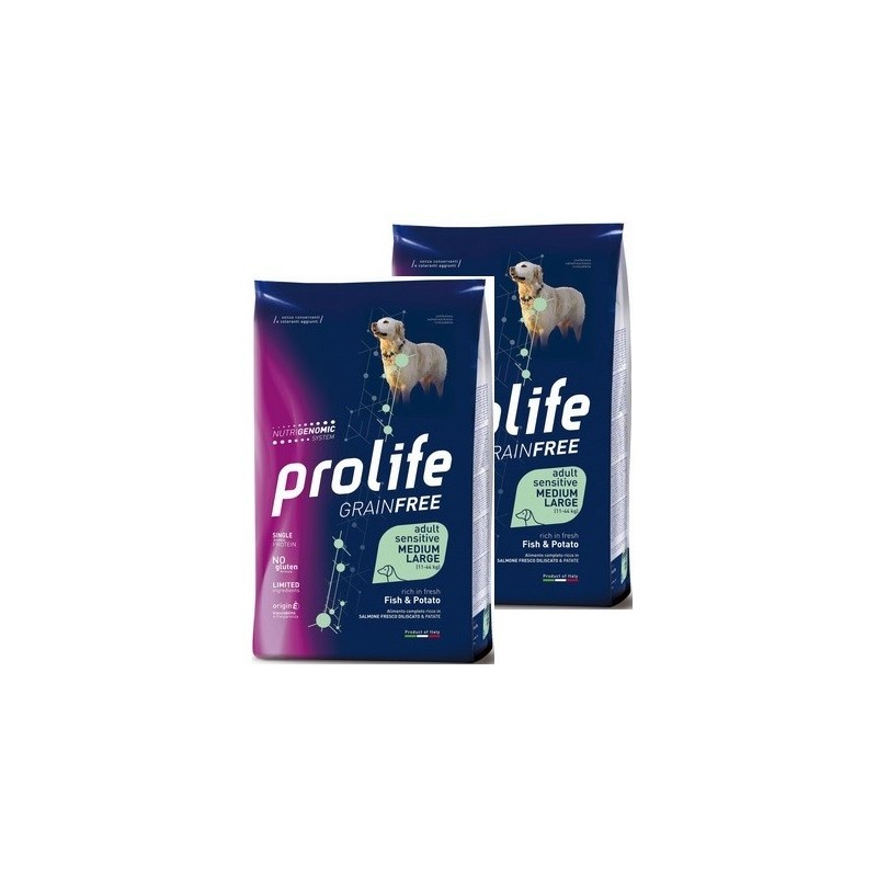 PROLIFE..DOG SENS.MEDIUM/LARGE FISH&POTATO KG.10 **acquisto minimo 2 sacchi*prezzo riferito alla singola confezione*
