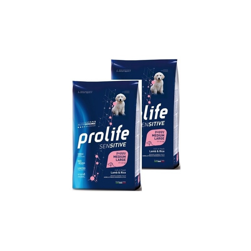 PROLIFE..DOG SENS.PUPPY LAMB & RICE MEDIUM/LARGE KG.10 **acquisto minimo 2 sacchi*prezzo riferito alla singola confezione*