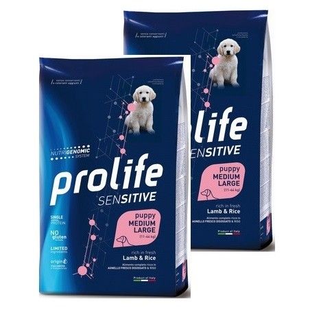 PROLIFE..DOG SENS.PUPPY LAMB & RICE MEDIUM/LARGE KG.10 **acquisto minimo 2 sacchi*prezzo riferito alla singola confezione*