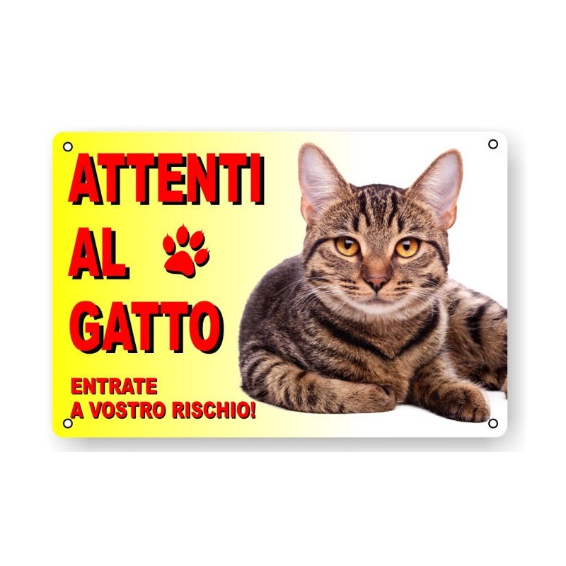CARTELLO ATTENTI AL GATTO IN PLASTICA 
