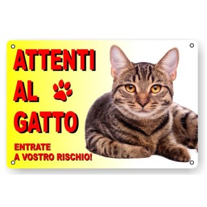 CARTELLO ATTENTI AL GATTO IN PLASTICA 