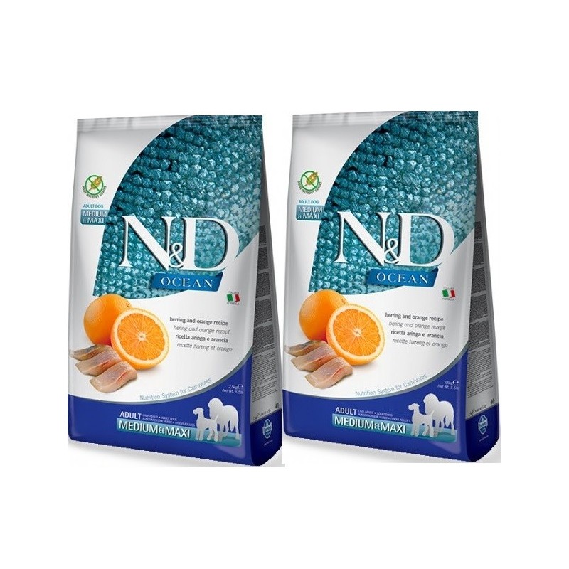 FARMINA N&D OCEAN ADULT MEDIUM/ MAXI ARINGA E ARANCIA KG.12**acquisto minimo 2 sacchi*prezzo riferito alla singola confezione*