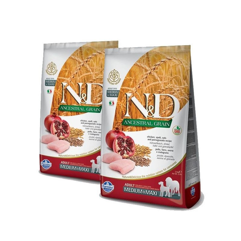 FARMINA N&D ANCESTRAL LOW GRAIN ADULT MEDIUM/MAXI  POLLO E MELOGRANO KG.12**acquisto minimo 2sacchi*prezzo riferito alla singola