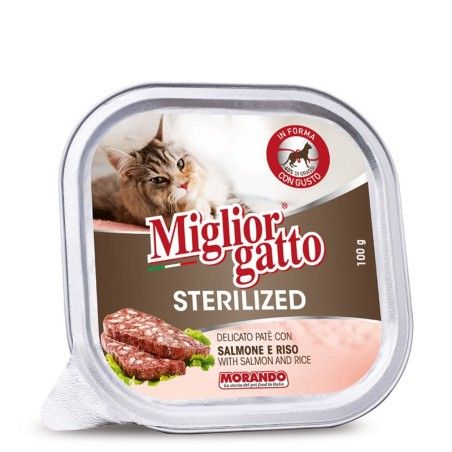 MIGLIORGATTO VASCHETTA STERILIZED GR.100 SALMONE E RISO