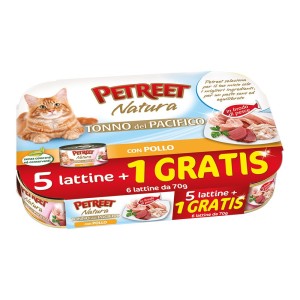 PETREET NATURA TONNO DEL PACIFICO CON POLLO GR.70 5 LATTINE +1 GRATIS