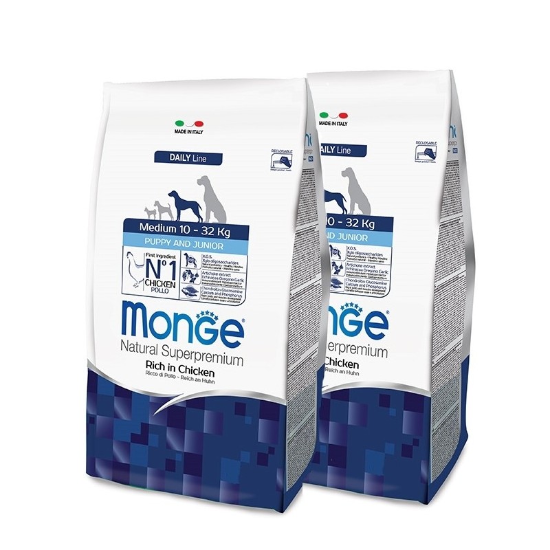 MONGE MEDIUM PUPPY E JUNIOR KG.12 **acquisto minimo 2 sacchi*prezzo riferito alla singola confezione*