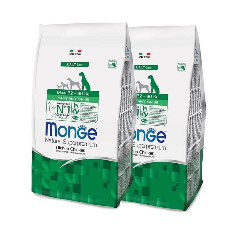 MONGE MAXI PUPPY E JUNIOR KG.12 **acquisto minimo 2 sacchi*prezzo riferito alla singola confezione*