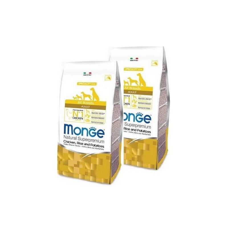 MONGE ALL BREEDS ADULT POLLO RISO PATATE KG.12 **acquisto minimo 2 sacchi*prezzo riferito alla singola confezione*