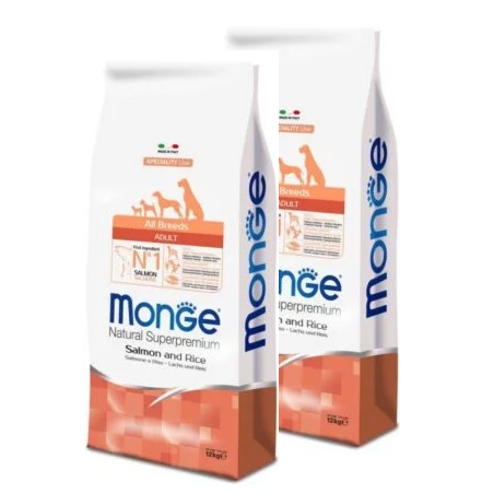 MONGE ALL BREEDS ADULT SALMONE E RISO KG.12 **acquisto minimo 2 sacchi*prezzo riferito alla singola confezione*