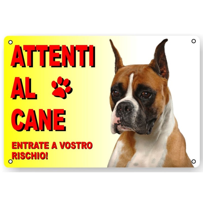 2 Cartelli PVC "ATTENTI Al Cane" 16x16 Cm - Rettangolare Con 4 Fori Per Appensione