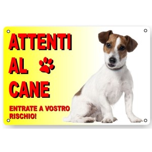 CARTELLO ATTENTI AL CANE IN PLASTICA "JACK RUSSEL"