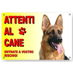 CARTELLO ATTENTI AL CANE IN PLASTICA "PASTORE TEDESCO"