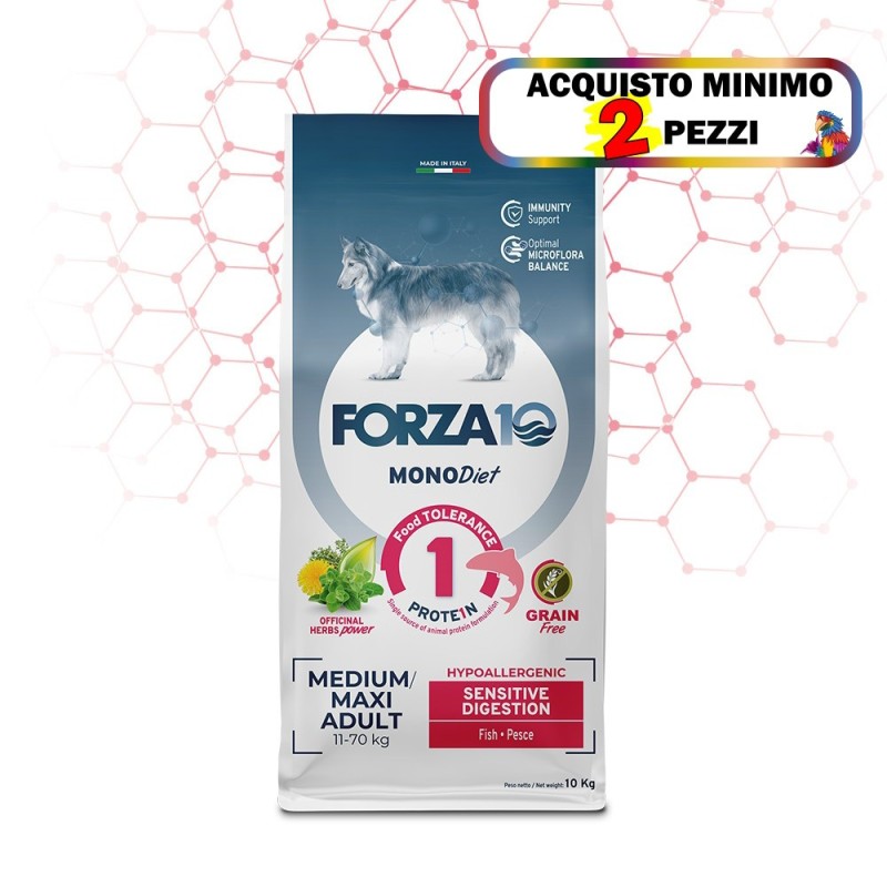 FORZA 10 MONODIET MEDIUM MAXI SENSITIVE DIGESTION 10KG **acquisto minimo 2 sacchi*prezzo riferito alla singola confezione*