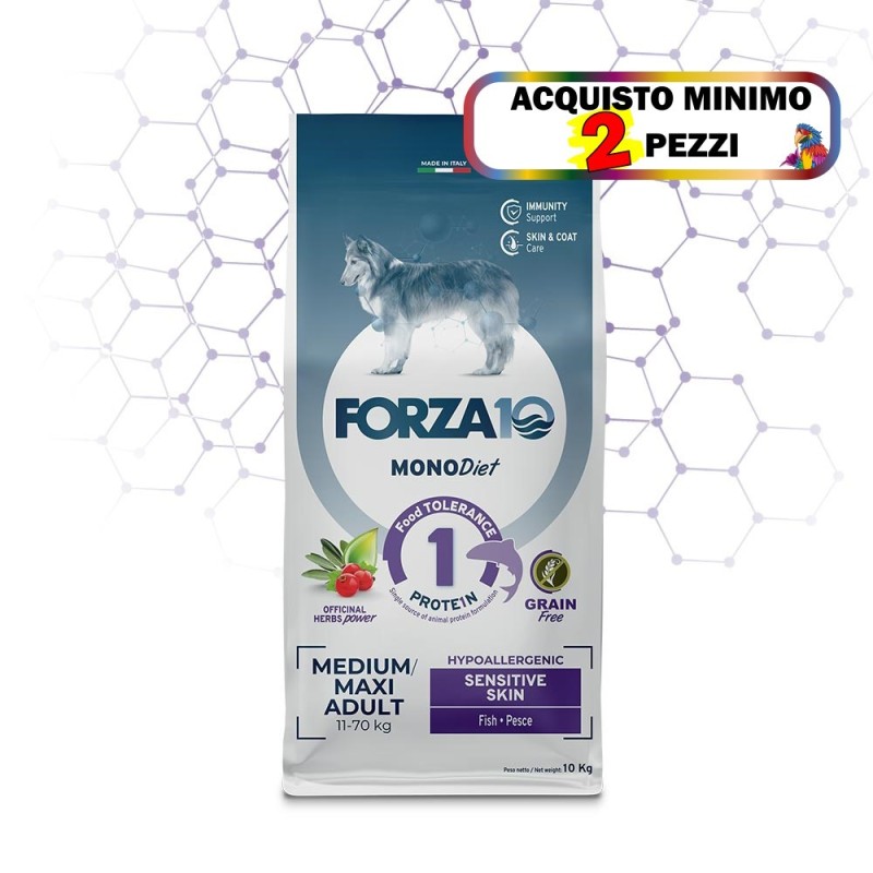 FORZA 10 MONODIET MEDIUM MAXI SENSITIVE SKIN 10KG **acquisto minimo 2 sacchi*prezzo riferito alla singola confezione*