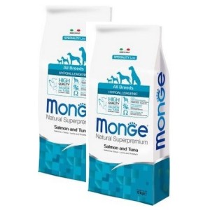 MONGE ALL BREEDS HYPOALLERGENIC SALMONE TONNO KG.12 **acquisto minimo 2 sacchi*prezzo riferito alla singola confezione*