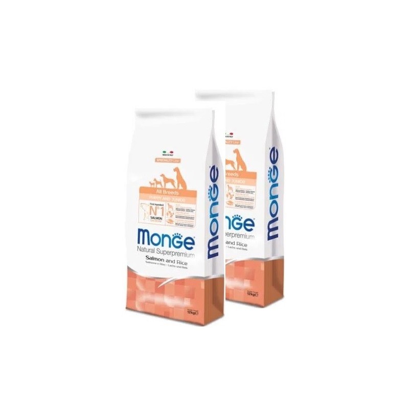 MONGE ALL BREEDS PUPPY SALMONE E RISO KG.12 **acquisto minimo 2 sacchi*prezzo riferito alla singola confezione*