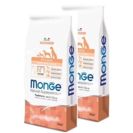 MONGE ALL BREEDS PUPPY SALMONE E RISO KG.12 **acquisto minimo 2 sacchi*prezzo riferito alla singola confezione*