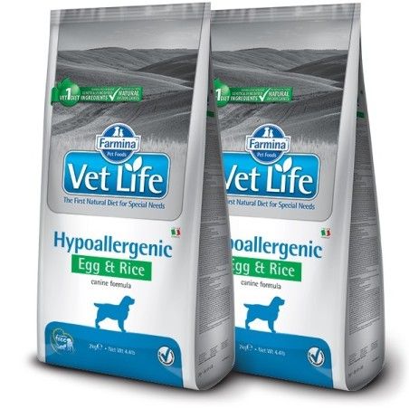 VETLIFE DOG HYPOALLERGENIC EGG&RICE KG.12 **acquisto minimo 2 sacchi*prezzo riferito alla singola confezione*