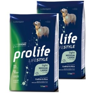 PROLIFE..DOG ADULT LIGHT CODFISH & RICE MEDIUM/LARGE KG.12 *acquisto minimo 2 sacchi*prezzo riferito alla singola confezione*