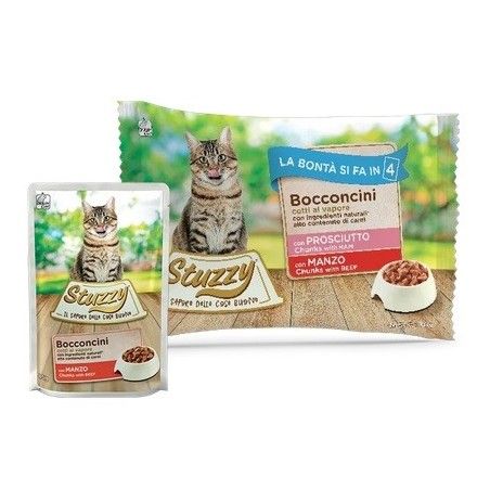 STUZZY CAT BUSTA BOCCONCINI 4X85 GR PROSCIUTTO MANZO