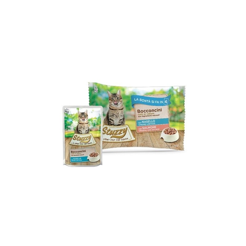 STUZZY CAT BUSTA BOCCONCINI 4X85 GR NASELLO SALMONE 