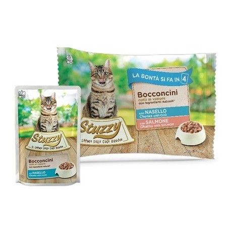 STUZZY CAT BUSTA BOCCONCINI 4X85 GR NASELLO SALMONE 