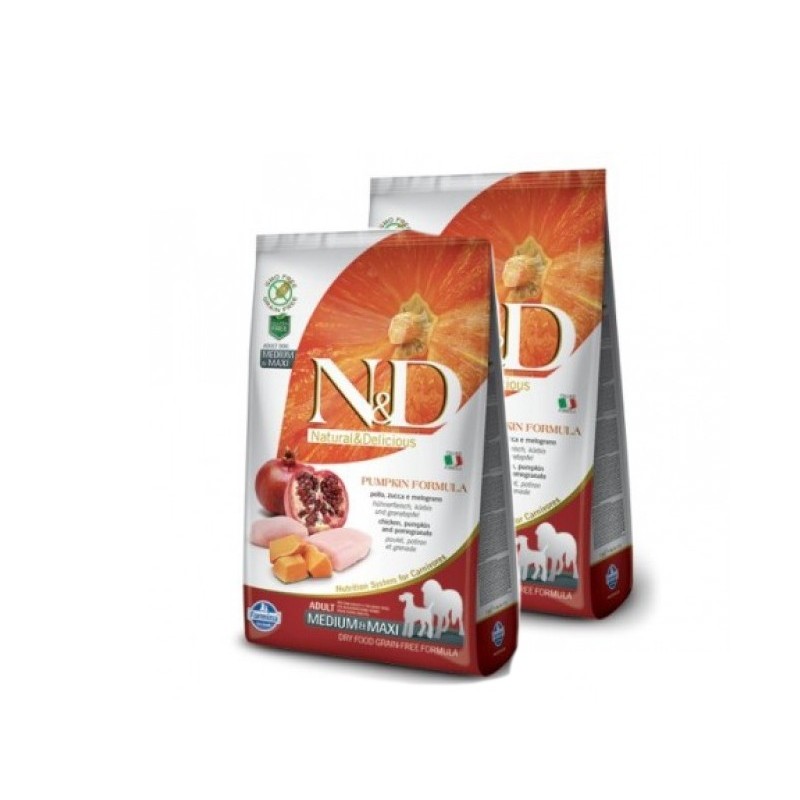 FARMINA N&D PUMPKIN ADULT MEDIUM/MAXI POLLO E MELOGRANO 12 KG *acquisto minimo 2 sacchi*prezzo riferito alla singola confezione*