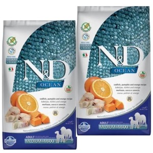 FARMINA N&D OCEAN ADULT MEDIUM/MAXI MERLUZZO, ZUCCA E ARANCIA 12 KG **acquisto minimo 2 sacchi*prezzo riferito alla singola conf