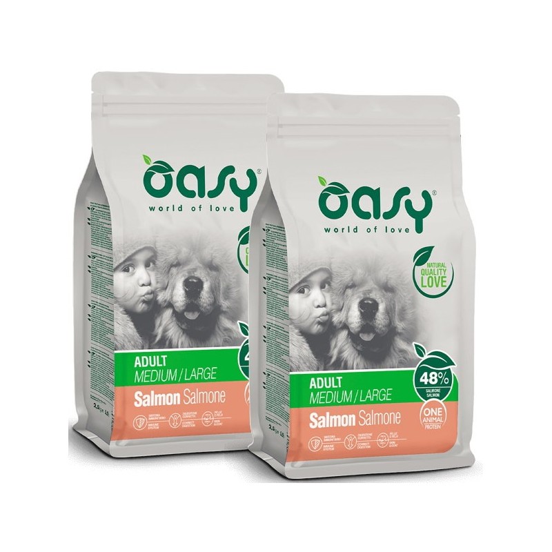 OASY DOG ADULT M-L SALMONE MONOPROTEICO KG.12  **acquisto minimo 2 sacchi*prezzo riferito alla singola confezione*
