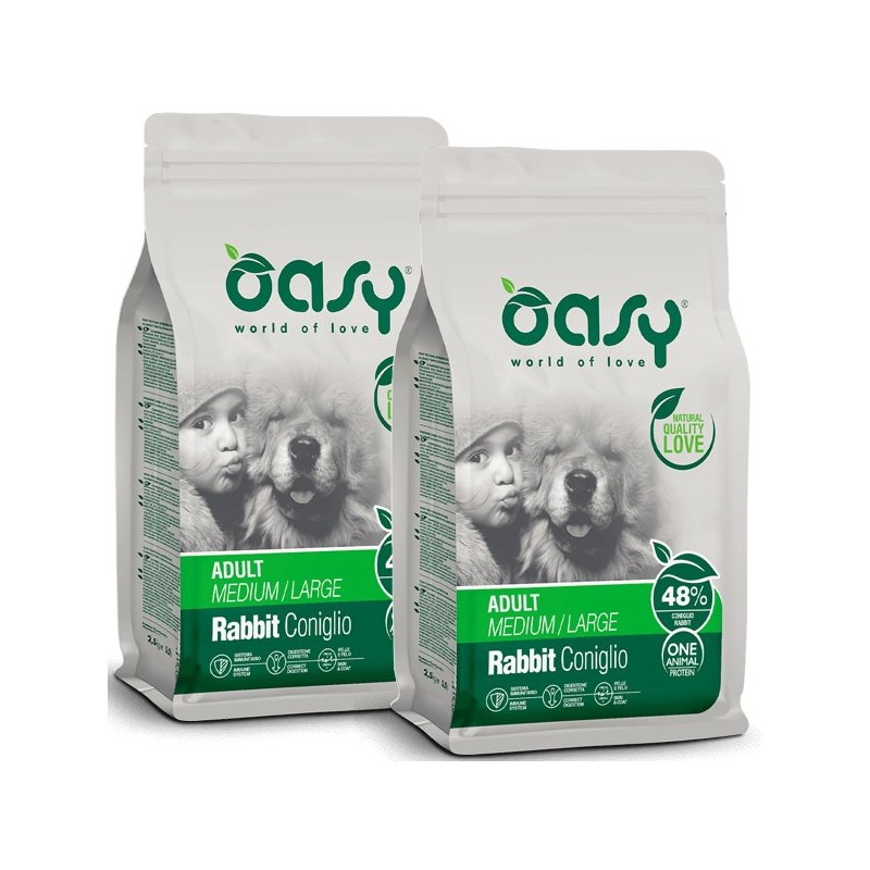 OASY DOG ADULT M-L CONIGLIO MONOPROTEICO KG.12 **acquisto minimo 2 sacchi*prezzo riferito alla singola confezione*
