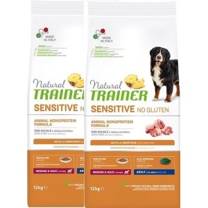 TRAINER SENSITIVE NO GLUTEN ADULT M/M MAIALE E CEREALI KG 12 **acquisto minimo 2 sacchi*prezzo riferito alla singola confezione*