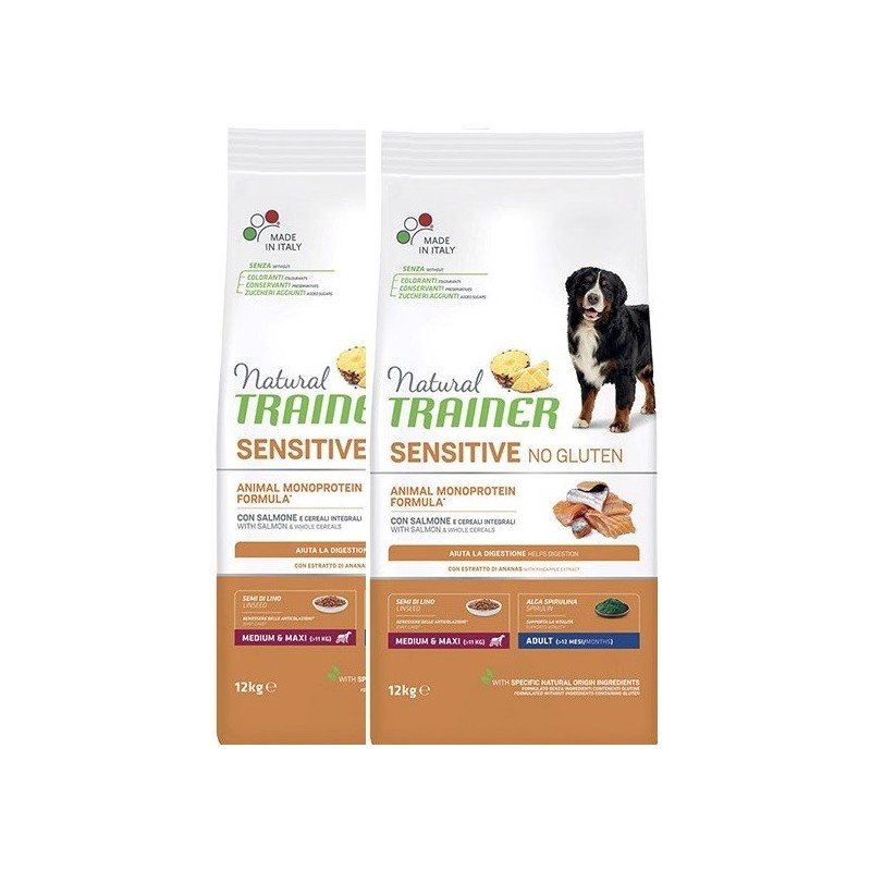 TRAINER SENSITIV ADULT M/M SALMONE E CEREALI KG 12 **acquisto minimo 2 sacchi*prezzo riferito alla singola confezione*