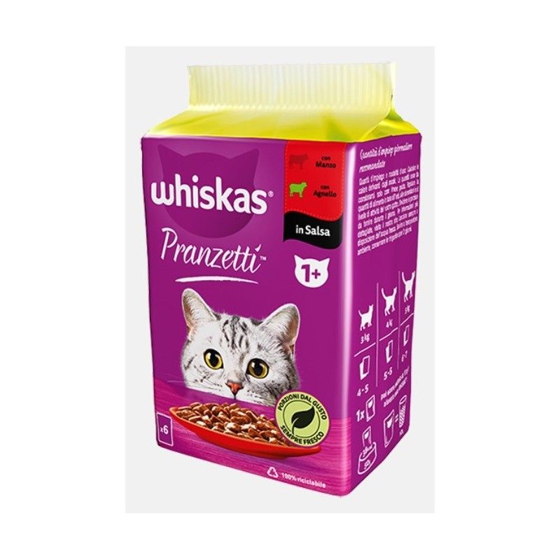 WHISKAS PRANZETTI IN SALSA 50 GR MANZO, AGNELLO