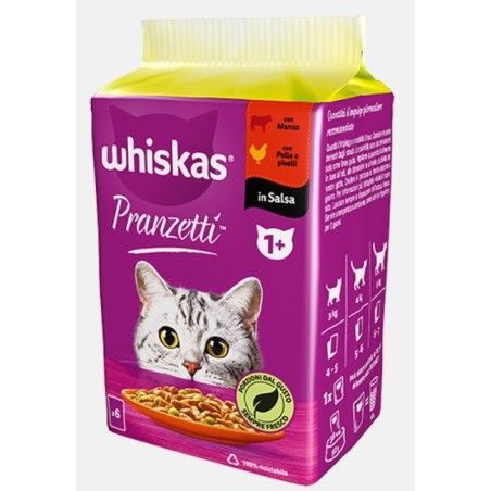 WHISKAS PRANZETTI IN SALSA 50 GR MANZO CAROTE, POLLO, PISELLI