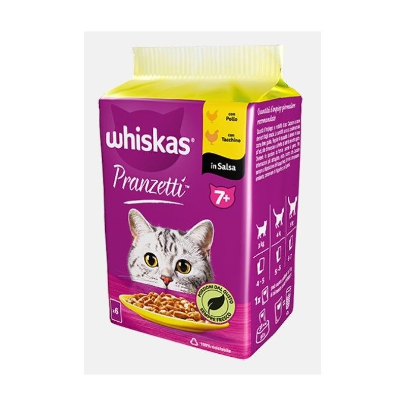WHISKAS PRANZETTI SENIOR 7+ IN SALSA 50 GR POLLO, TACCHINO