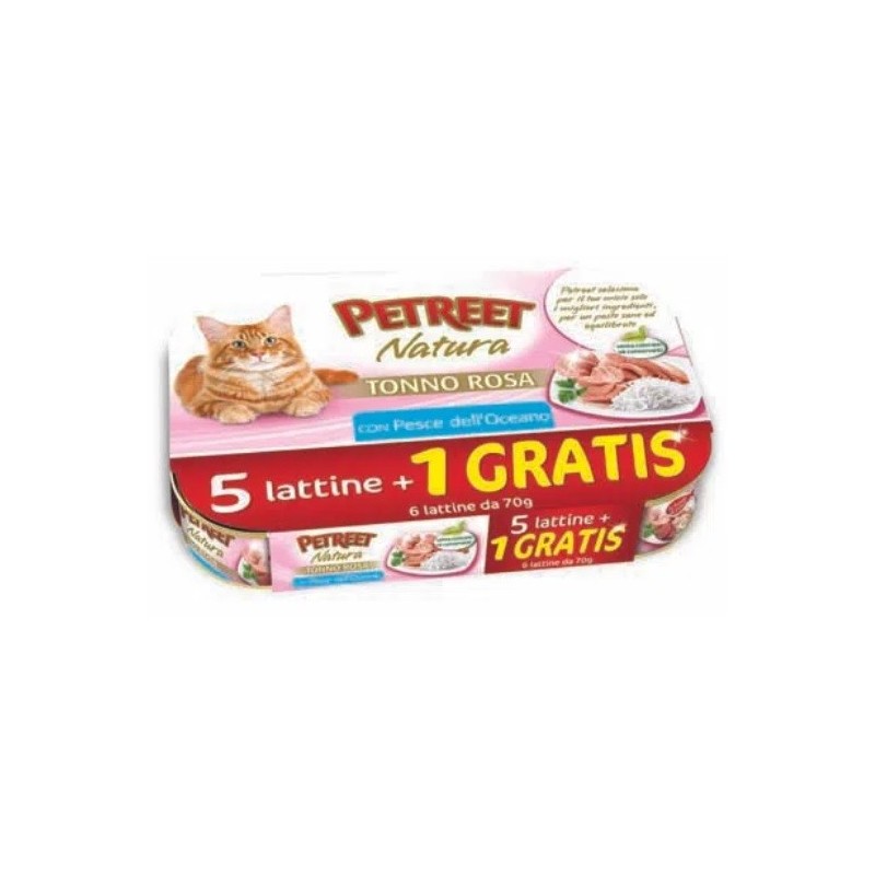 PETREET TONNO ROSA CON PESCE DELL'OCEANO GR.70 5 LATTINE + 1 GRATIS 