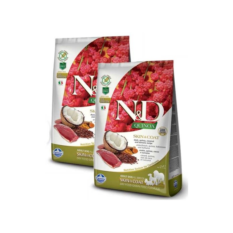FARMINA N&D QUINOA ADULT ALL BREED SKIN & COAT ANATRA 7 KG *acquisto minimo 2 sacchi*prezzo riferito alla singola confezione*