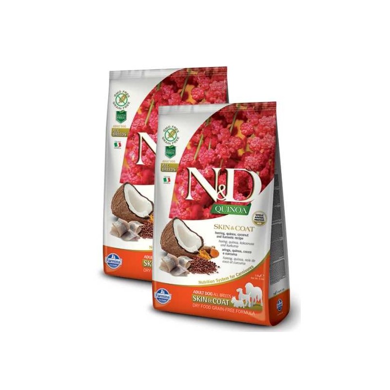 FARMINA N&D QUINOA ADULT ALL BREED SKIN & COAT ARINGA 7 KG **acquisto minimo 2 sacchi*prezzo riferito alla singola confezione*