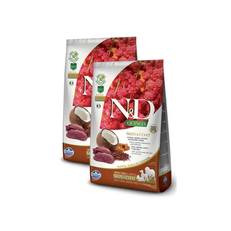 FARMINA N&D QUINOA ADULT ALL BREED SKIN & COAT CERVO 7 KG *acquisto minimo 2 sacchi*prezzo riferito alla singola confezione*