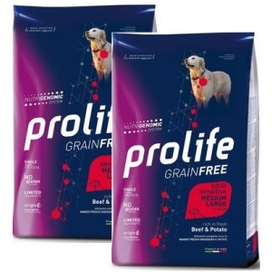 PROLIFE..DOG ADULT SENS. BEEF & POTATO- MEDIUM / LARGE  10 KG GRAINFREE*prezzo riferito alla singola confezione*