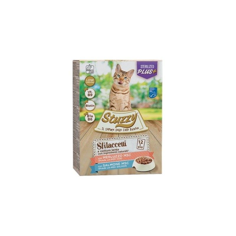 STUZZY CAT SFILACCETTI 12X85 GR STERILIZED PESCE  
