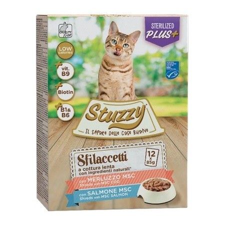 STUZZY CAT SFILACCETTI 12X85 GR STERILIZED PESCE  