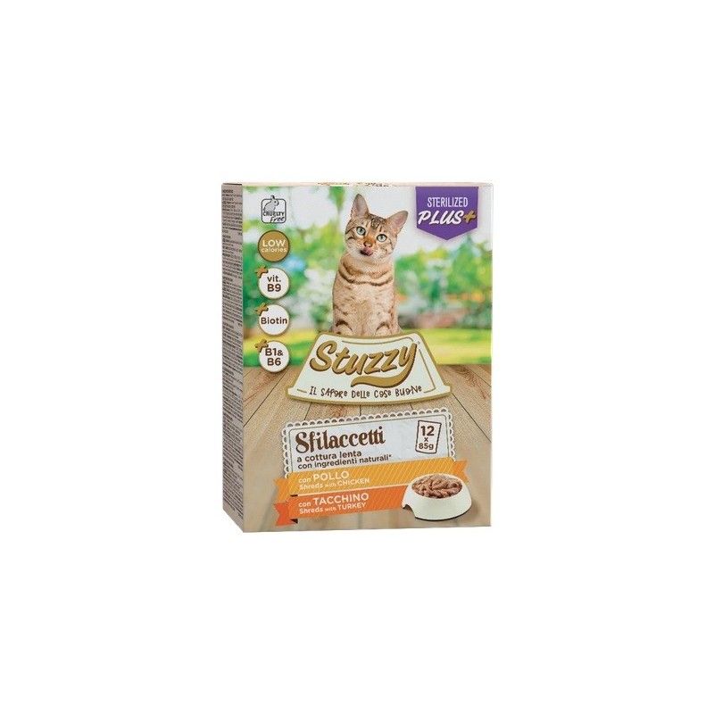 STUZZY CAT SFILACCETTI 12X85 GR STERILIZED CARNI BIANCHE 