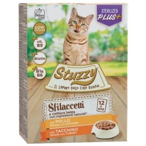 STUZZY CAT SFILACCETTI 12X85 GR STERILIZED CARNI BIANCHE 