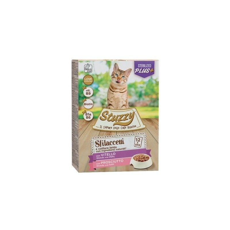 STUZZY CAT SFILACCETTI 12X85 GR STERILIZED CARNI BIANCHE ROSSE