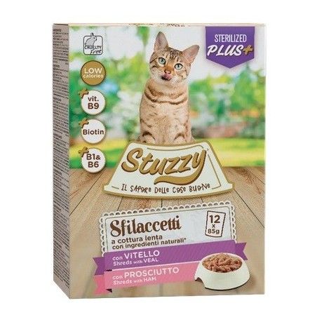 STUZZY CAT SFILACCETTI 12X85 GR STERILIZED CARNI BIANCHE ROSSE